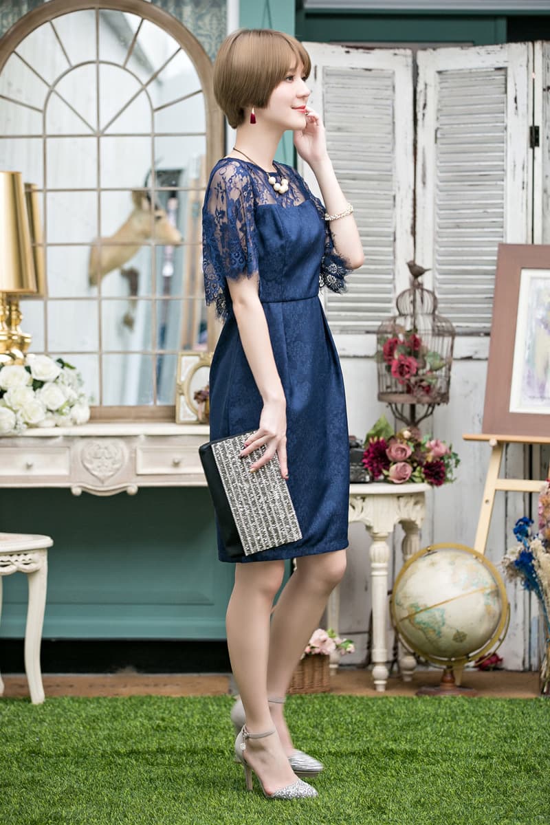 レース袖シアートップオケージョンドレス