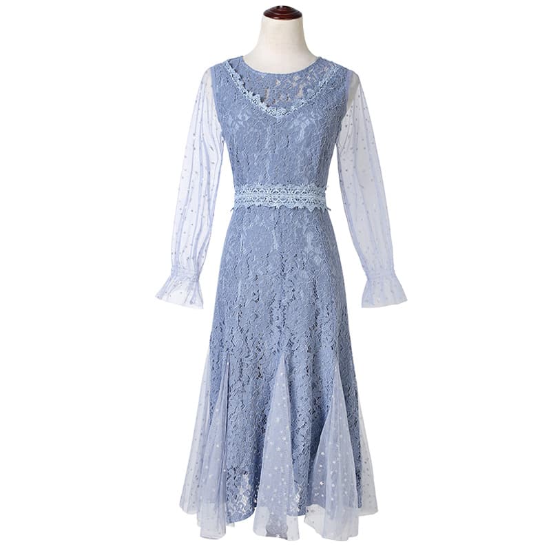 総レース刺繍チュール袖マーメイドラインオケージョンドレス