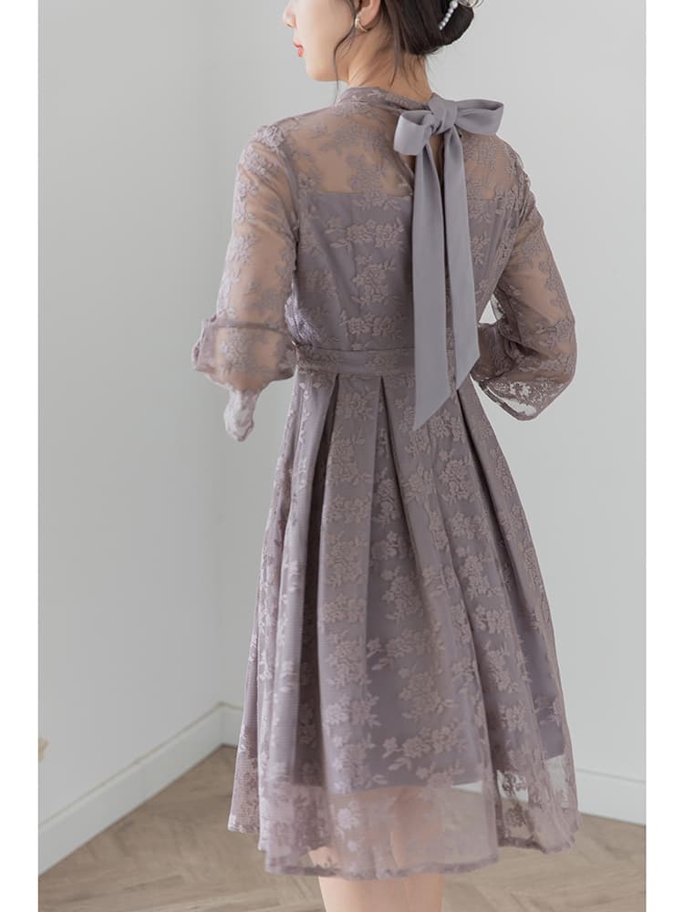 透かし花柄レース ハイネックオケージョンドレス
