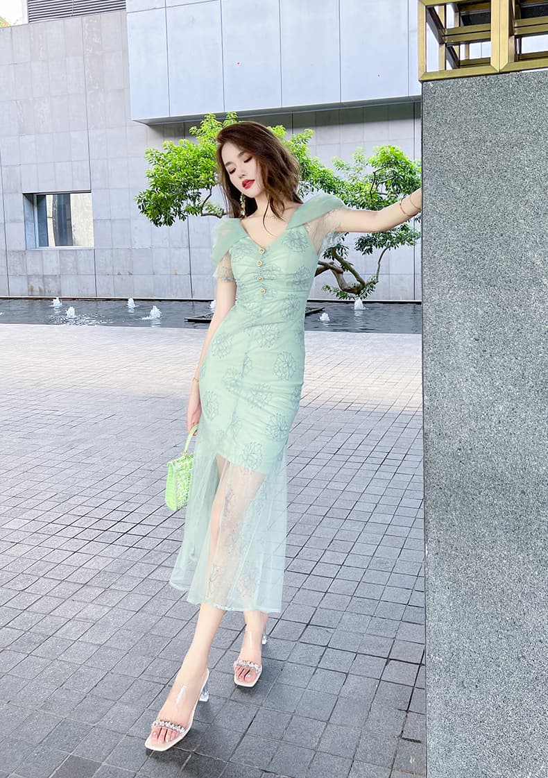 花柄シアー マーメイド オケージョンドレス