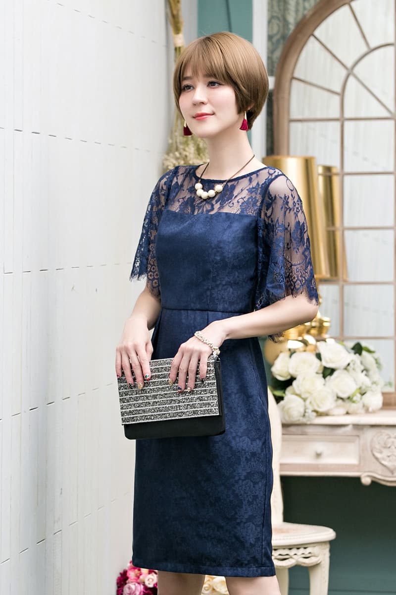 レース袖シアートップオケージョンドレス