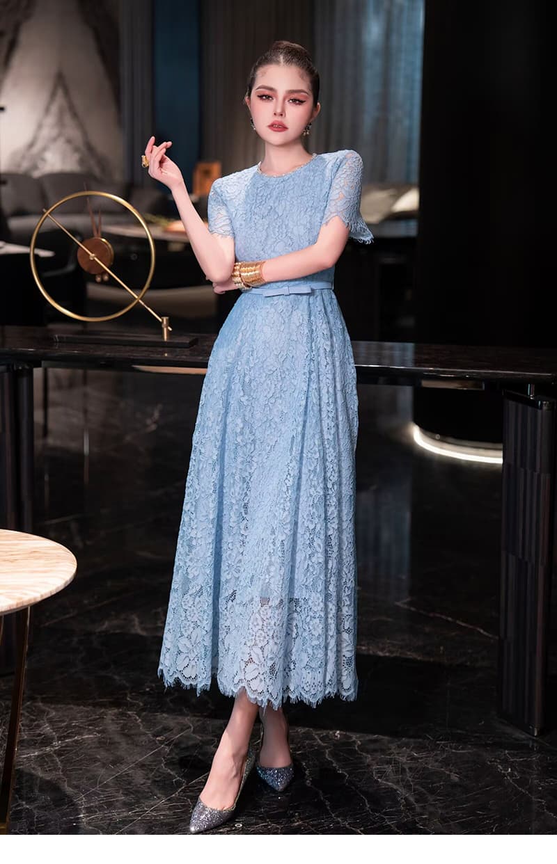 優美レース 半袖ロングオケージョンドレス