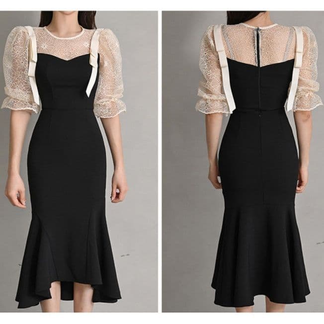 レース袖シアートップマーメイドオケージョンドレス