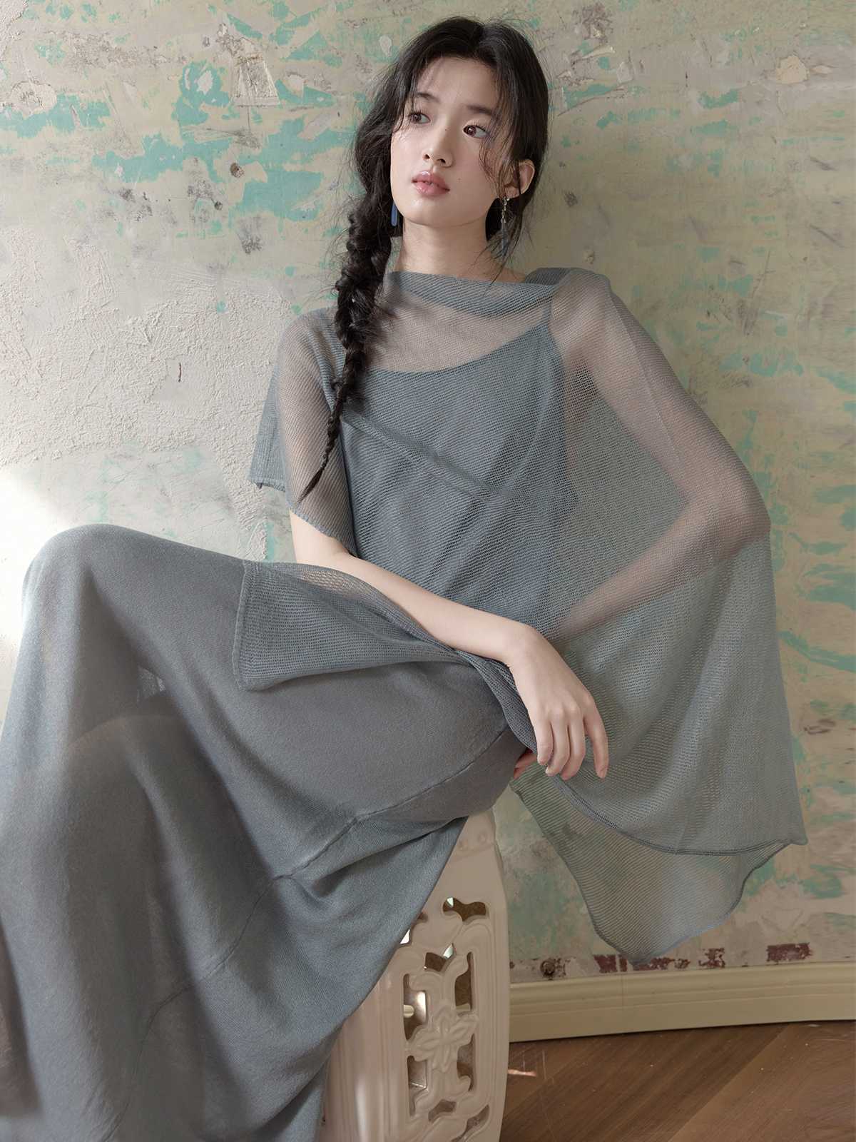 透け感シルエット ドレープオケージョンドレス