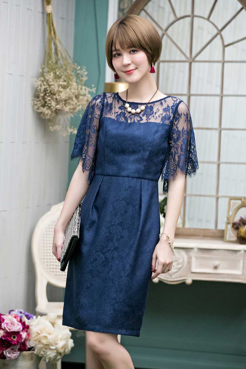 レース袖シアートップオケージョンドレス