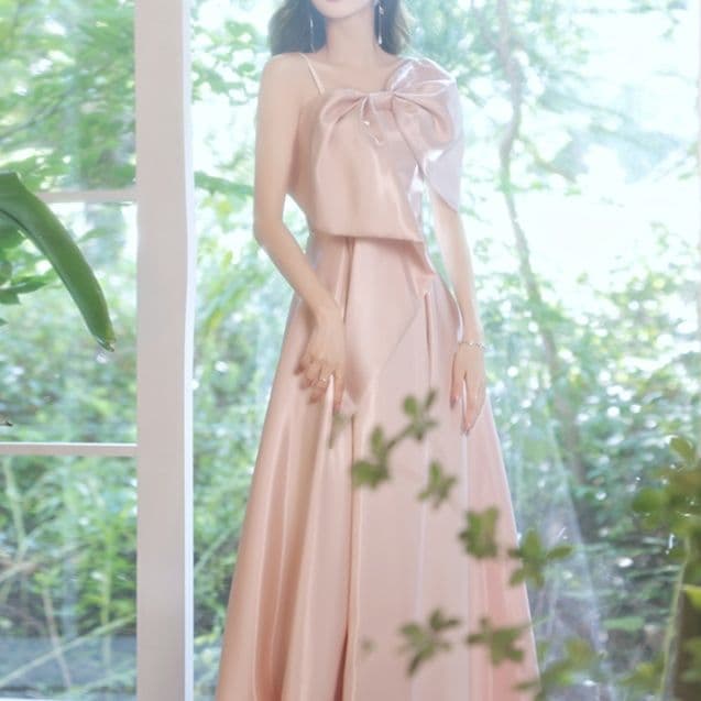 オケージョン ドレス アシンメトリーリボン結婚式お呼ばれロングワンピース