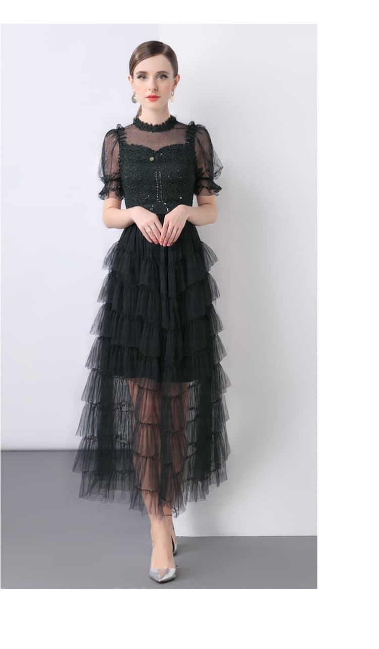 オケージョン ドレス フリルティアードチュールワンピース