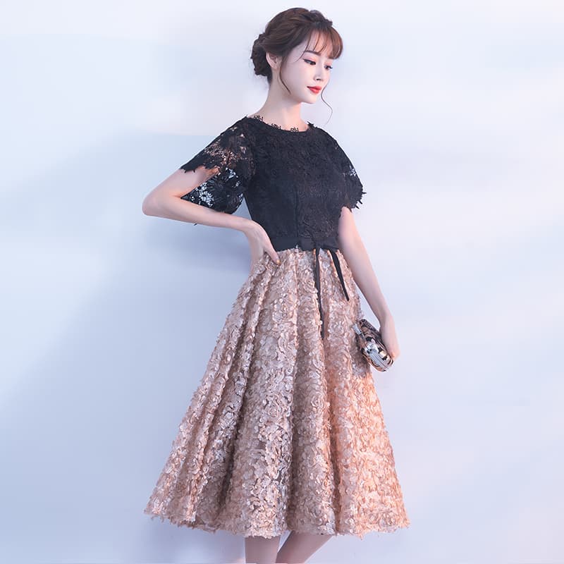 オケージョン　ドレス 上品レース バイカラー ミディ丈 ワンピース