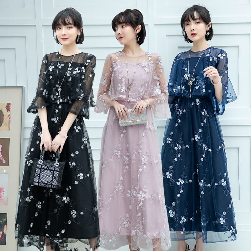 花刺繍チュールレイヤードオケージョン ドレス 