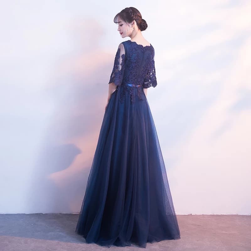 レース袖チュールロングドレス風オケージョンワンピース