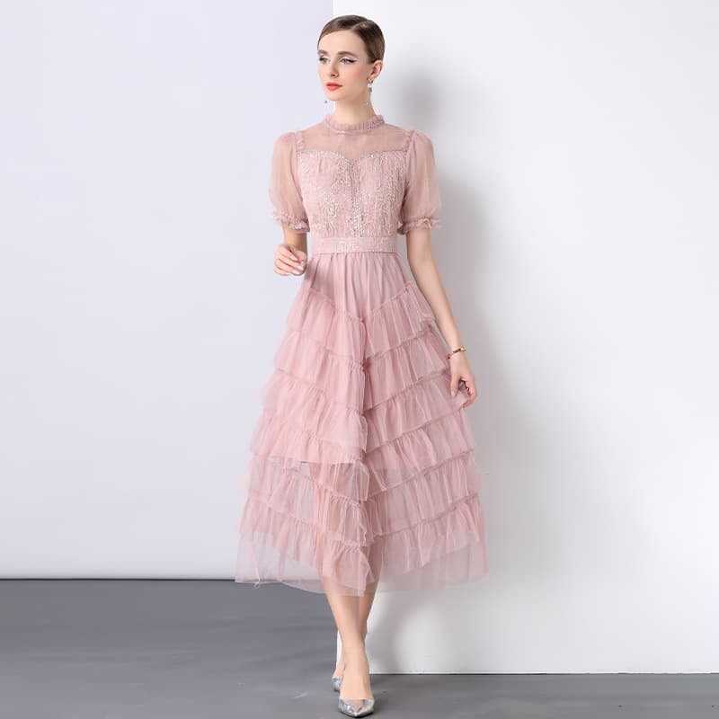 オケージョン ドレス フリルティアードチュールワンピース