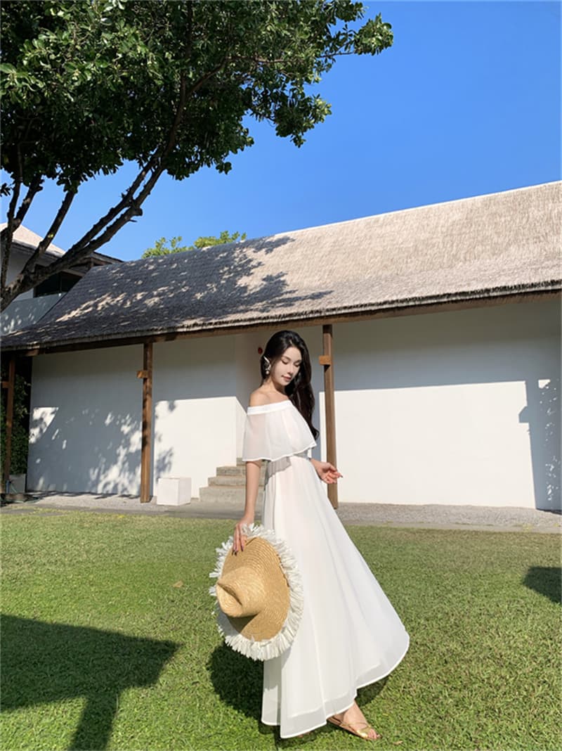オケージョン　ドレス オケージョン　ドレス 優美な肩見せ シフォンマキシワンピース