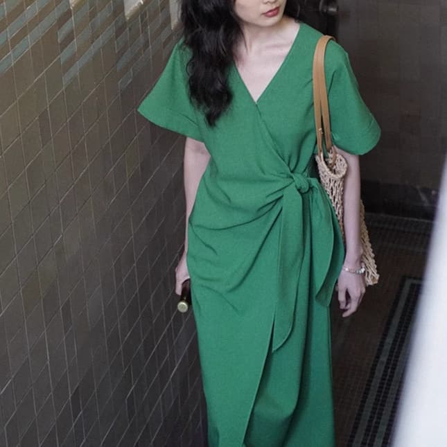 優美なリボン結びロングオケージョンドレス