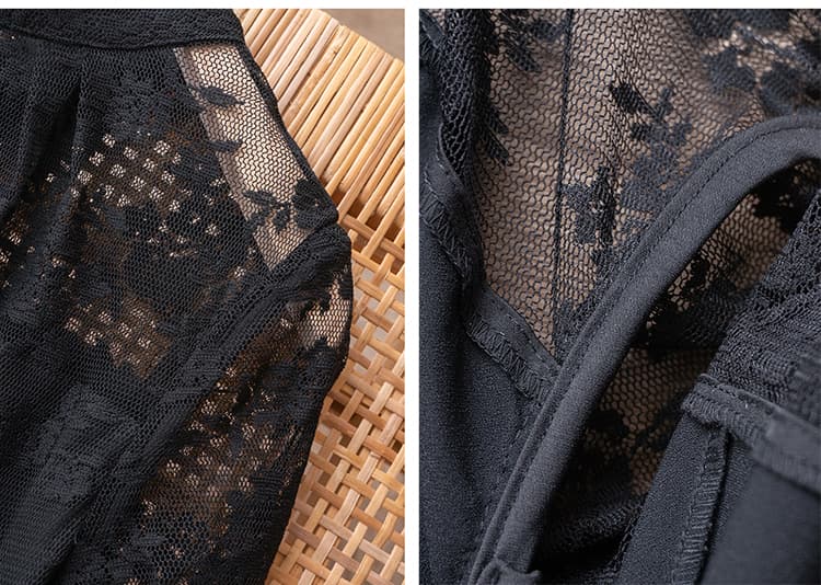 透かし花柄レース ハイネックオケージョンドレス