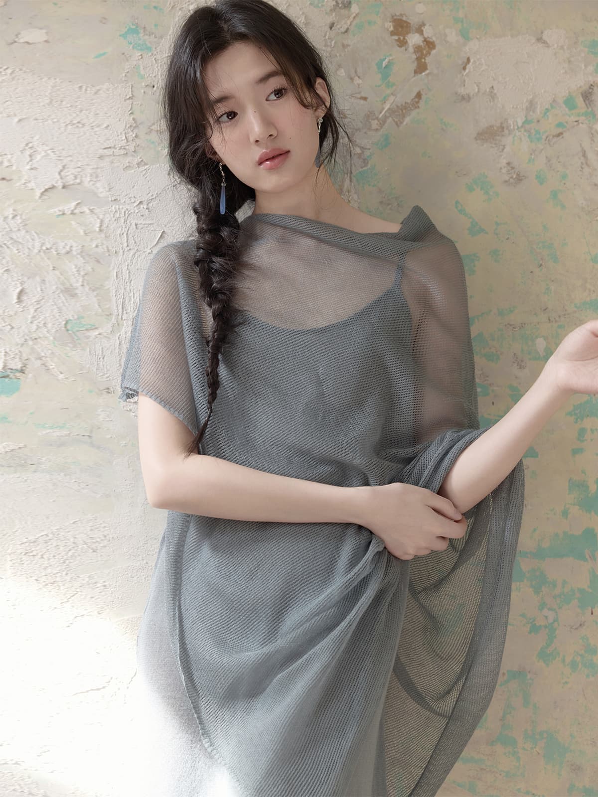 透け感シルエット ドレープオケージョンドレス