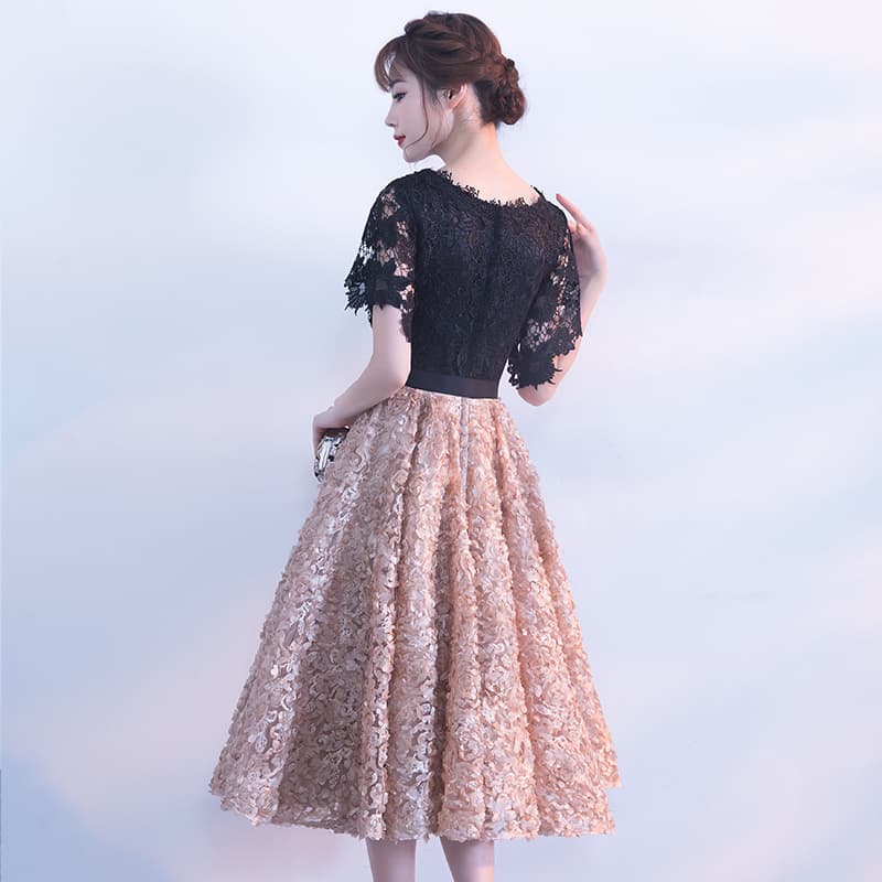 オケージョン　ドレス 上品レース バイカラー ミディ丈 ワンピース