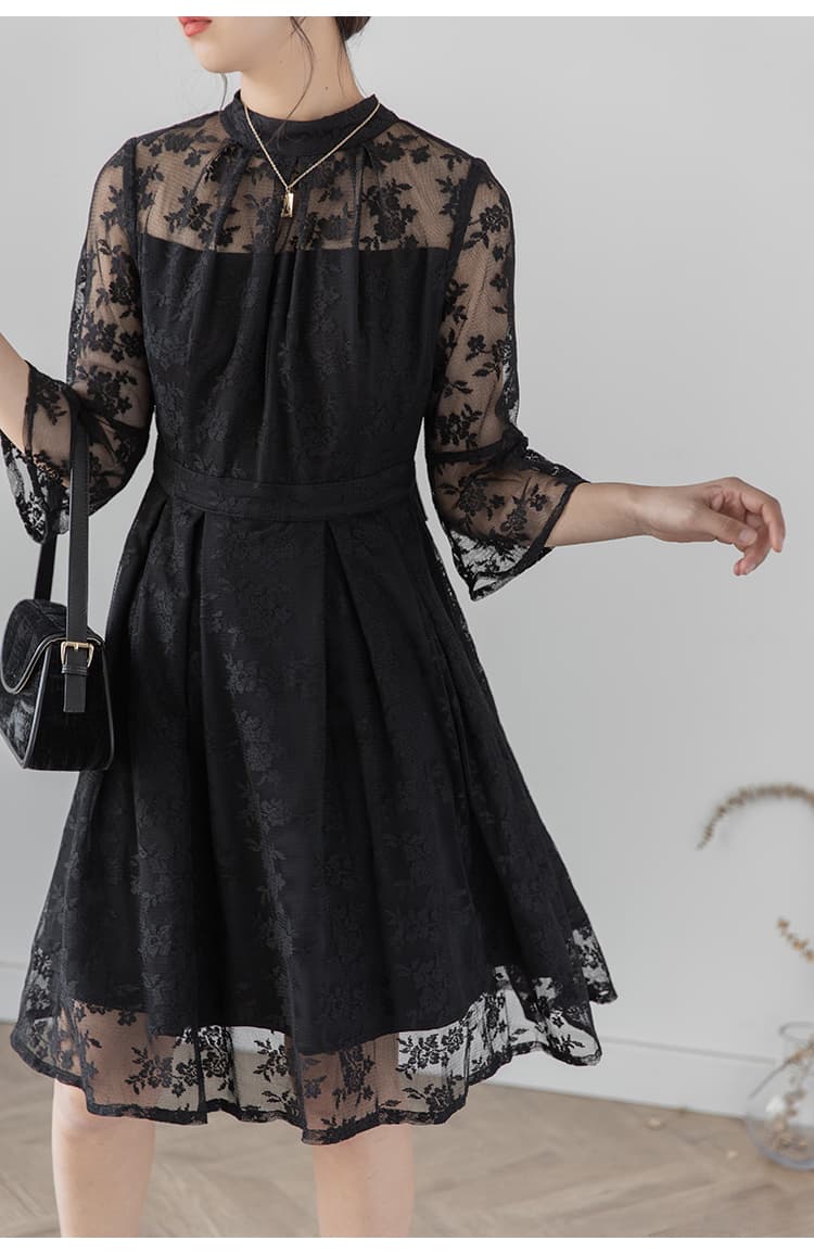 透かし花柄レース ハイネックオケージョンドレス