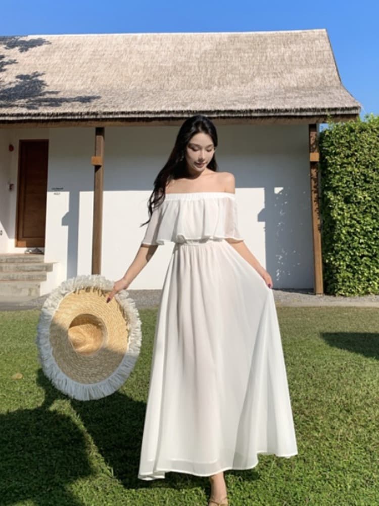 オケージョン　ドレス オケージョン　ドレス 優美な肩見せ シフォンマキシワンピース