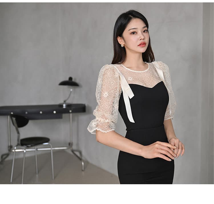 レース袖シアートップマーメイドオケージョンドレス