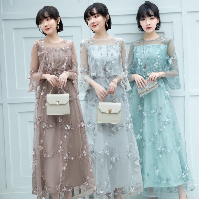 花刺繍チュールレイヤードオケージョン ドレス 