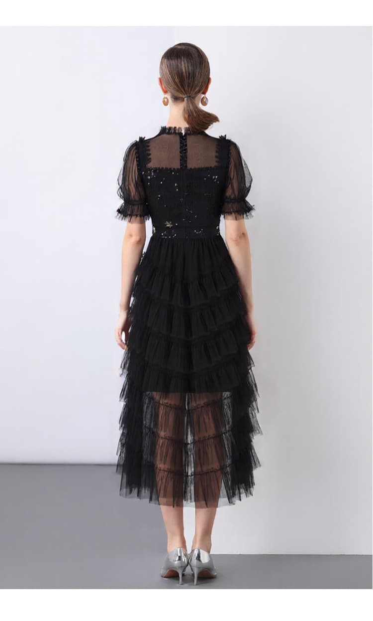 オケージョン ドレス フリルティアードチュールワンピース