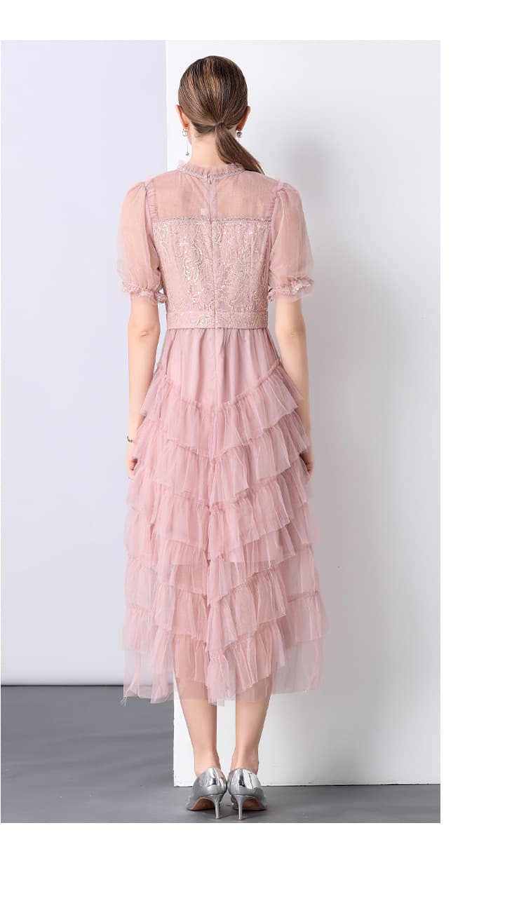 オケージョン ドレス フリルティアードチュールワンピース