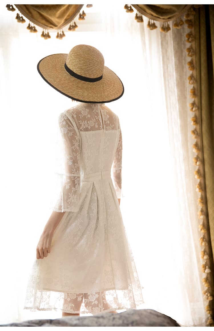 透かし花柄レース ハイネックオケージョンドレス