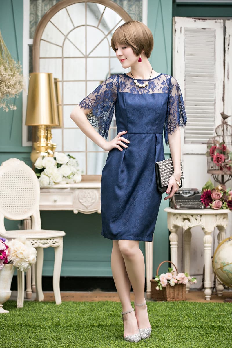 レース袖シアートップオケージョンドレス