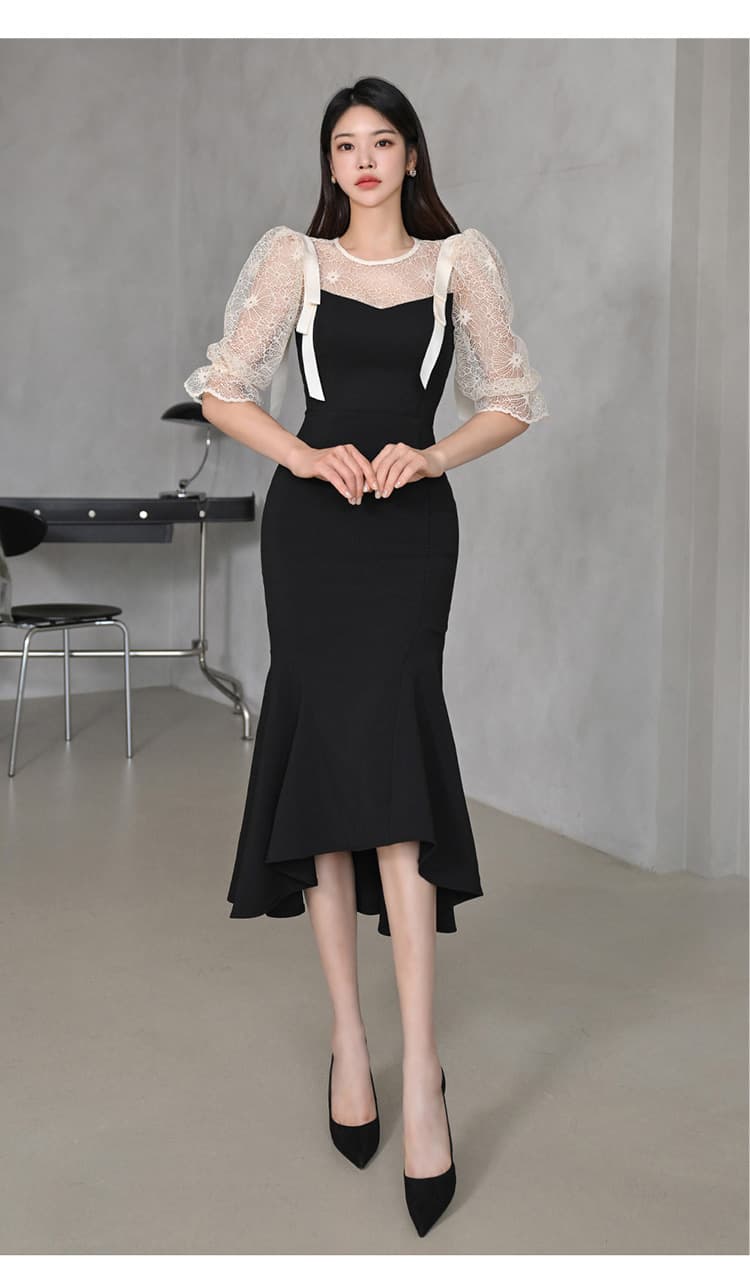 レース袖シアートップマーメイドオケージョンドレス