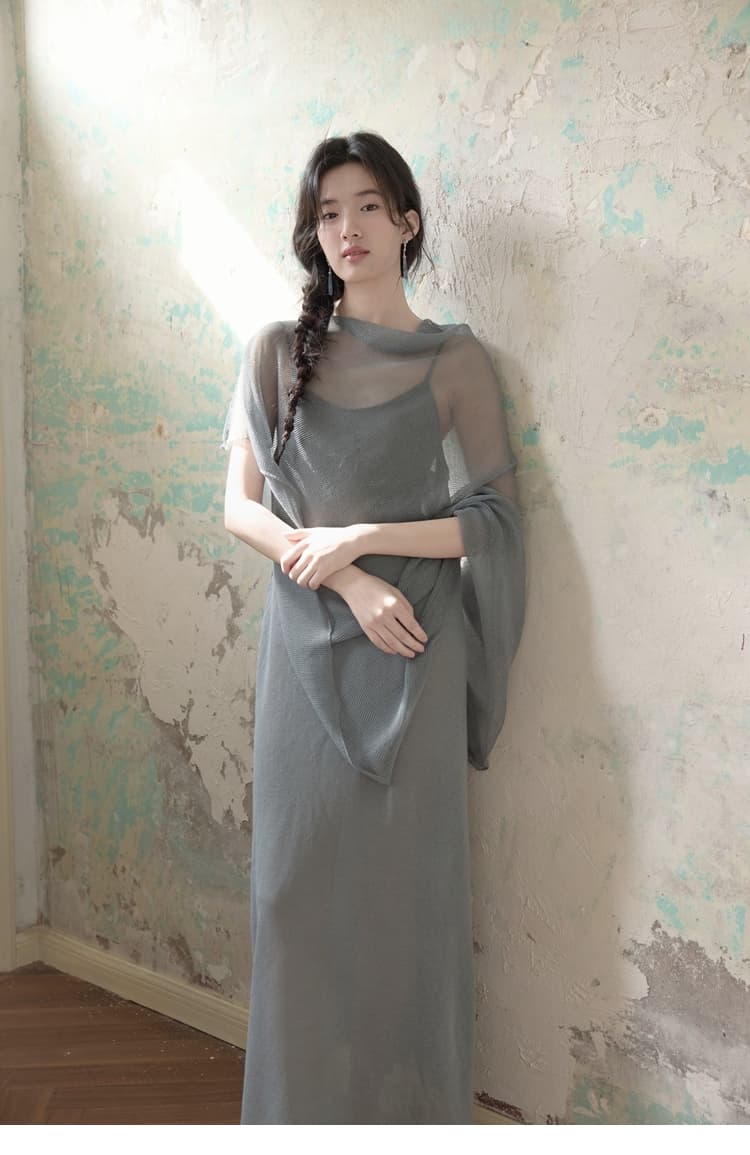 透け感シルエット ドレープオケージョンドレス