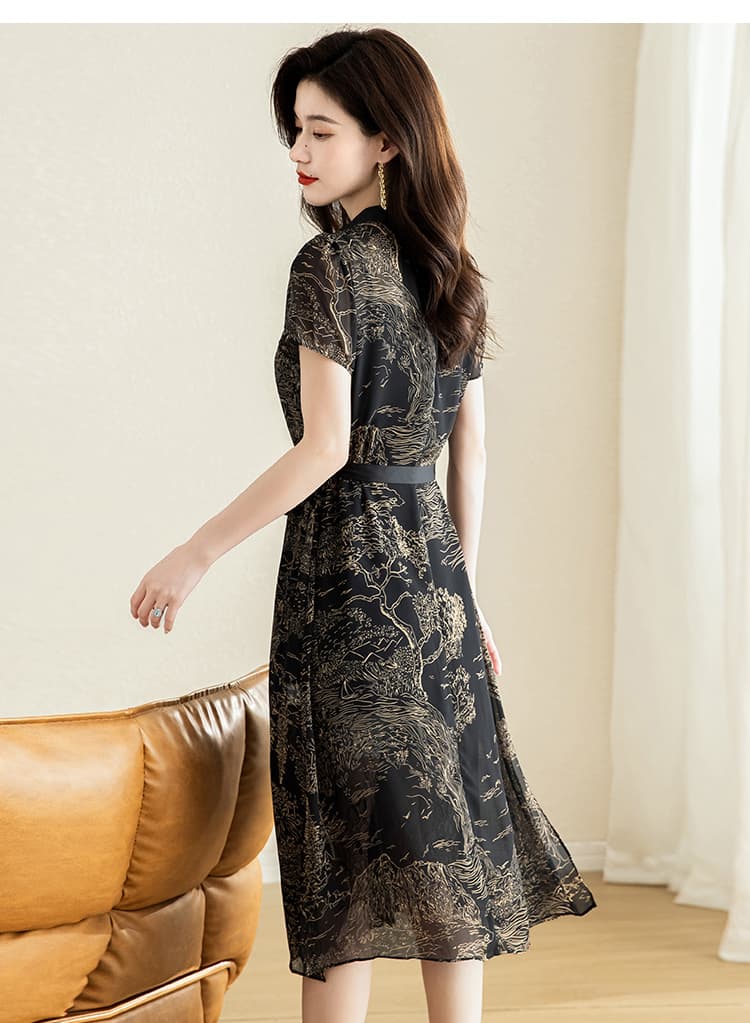 優雅な花柄シフォンオケージョンドレス