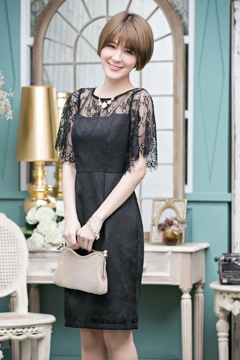 レース袖シアートップオケージョンドレス