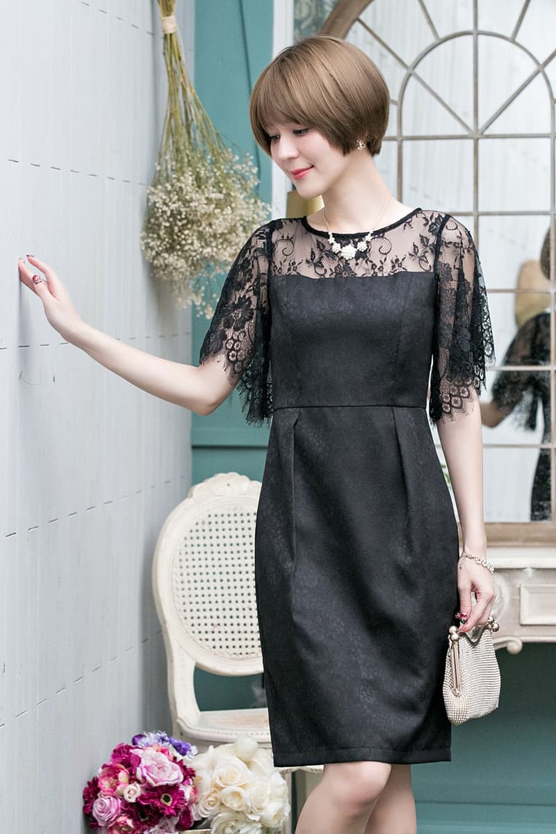 レース袖シアートップオケージョンドレス