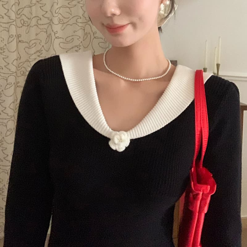 襟付きロングワンピース レトロ優雅オケージョンドレス