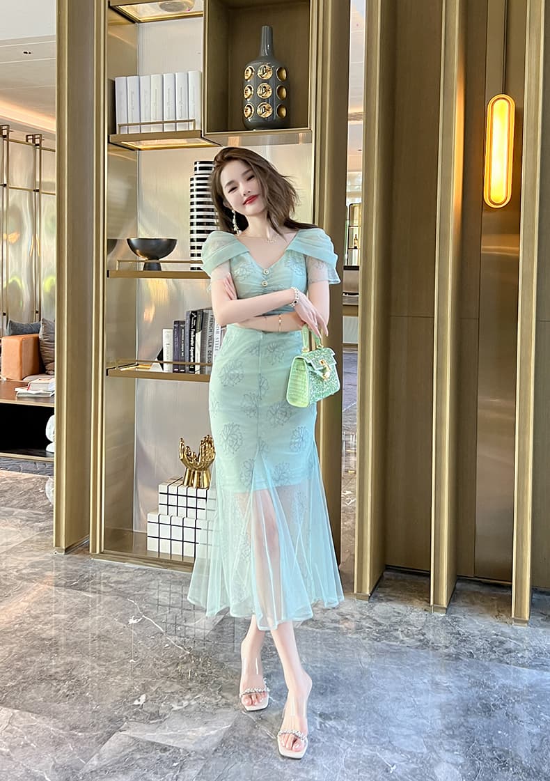 花柄シアー マーメイド オケージョンドレス