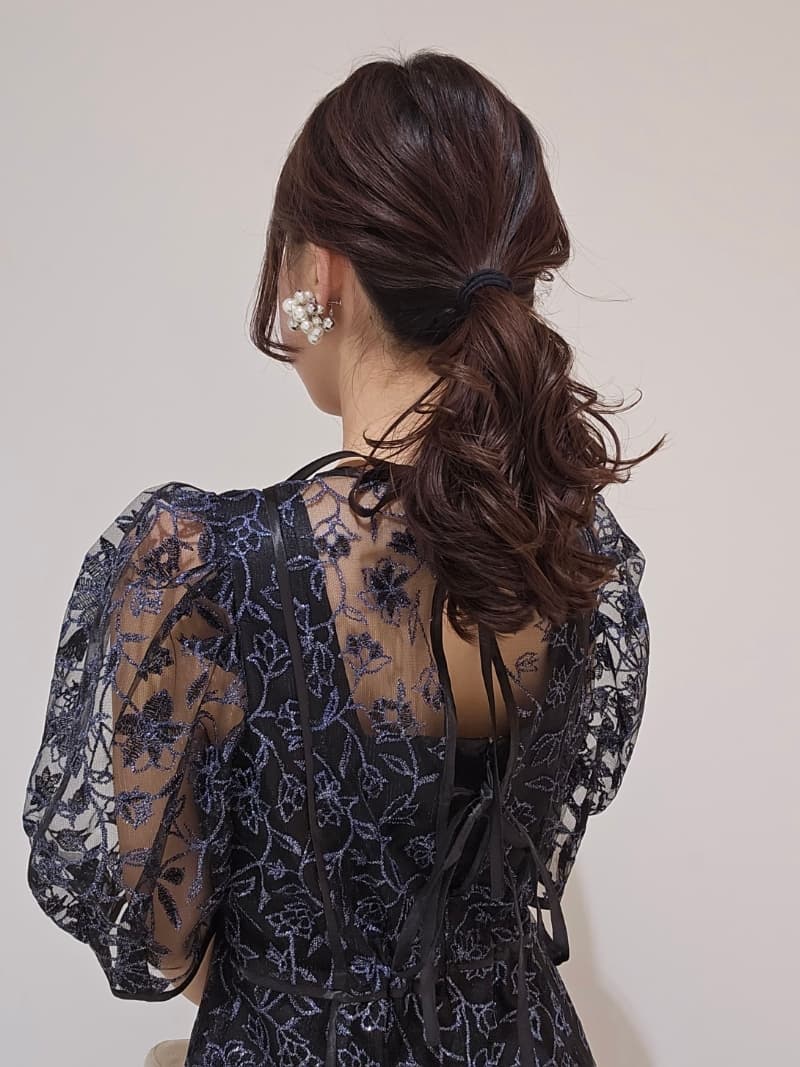 透かし柄レース重ね マキシ丈オケージョンドレス