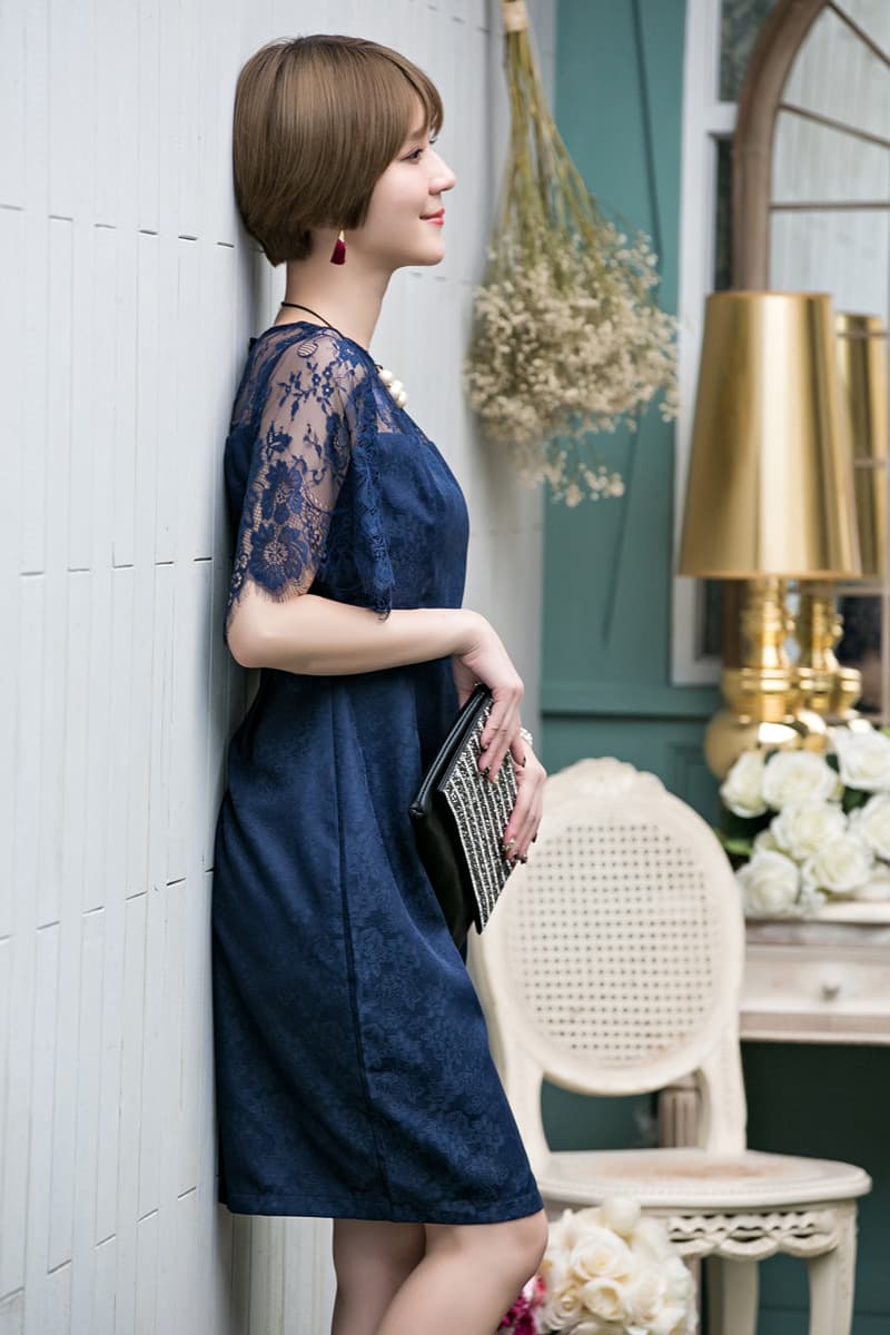 レース袖シアートップオケージョンドレス