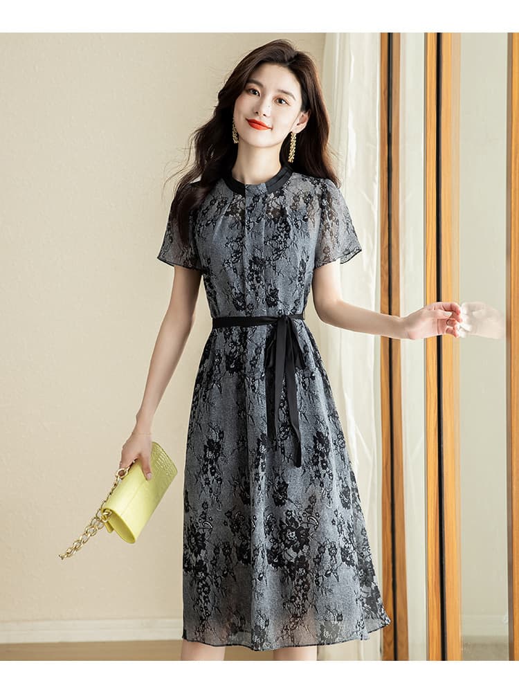 優雅な花柄シフォンオケージョンドレス