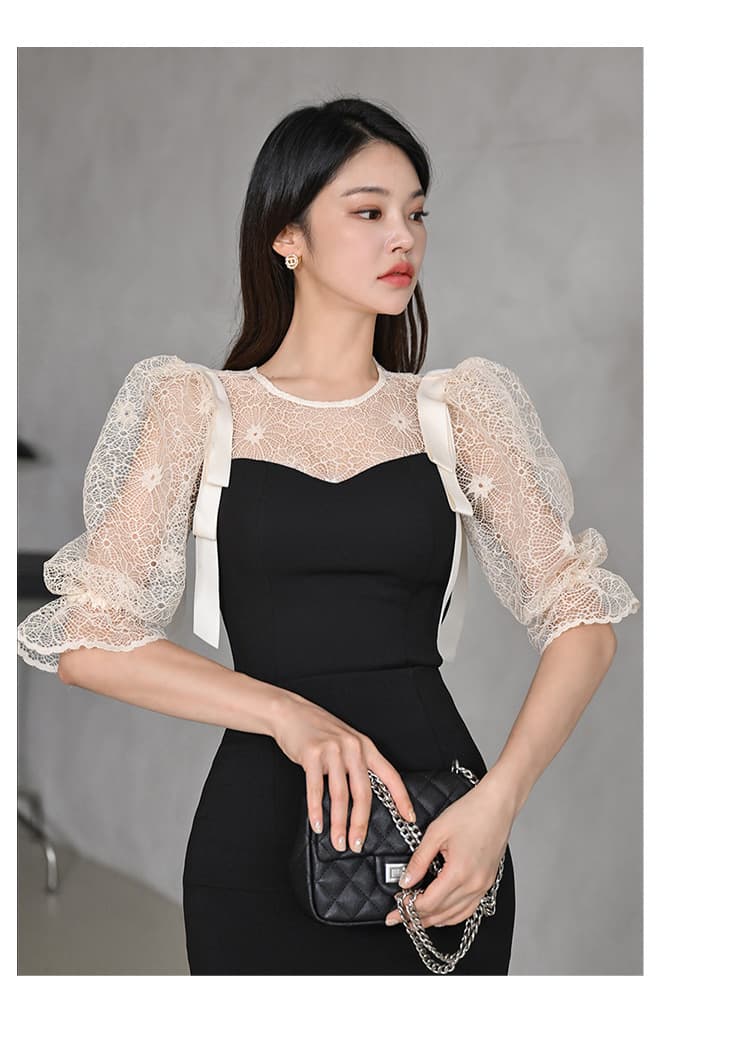 レース袖シアートップマーメイドオケージョンドレス