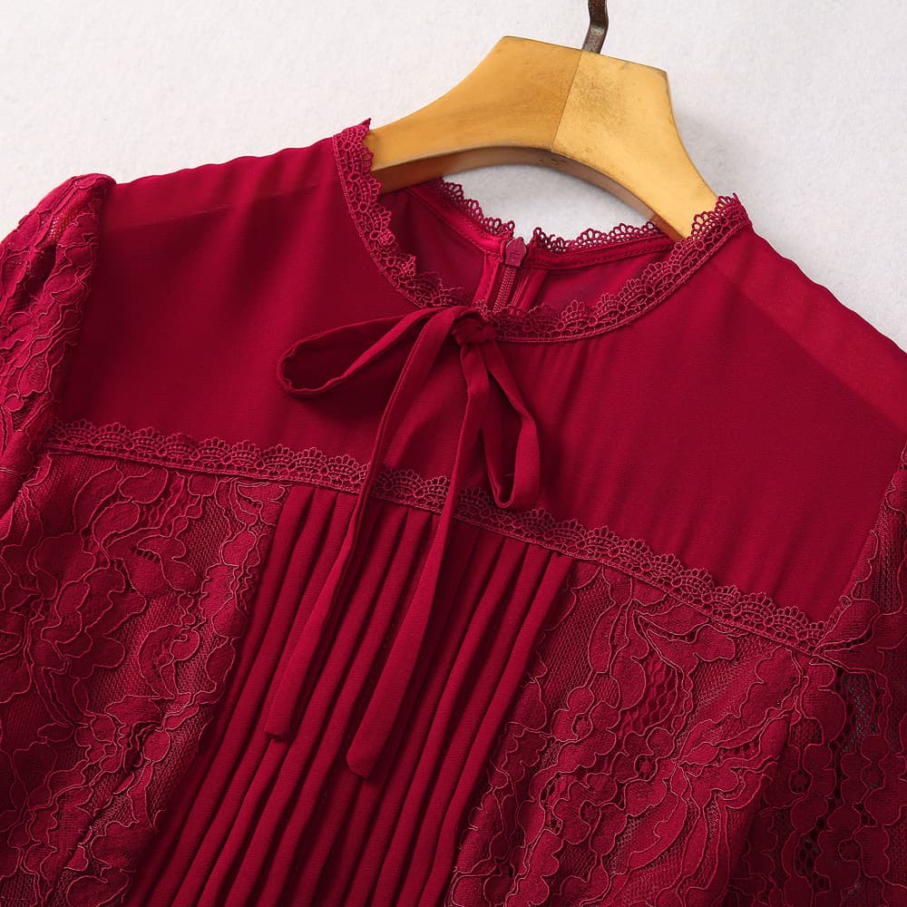 オケージョン ドレス レース調プリーツ ミディアム ワンピース