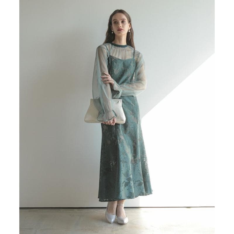 レース×シアー素材 ドレープオケージョンワンピース