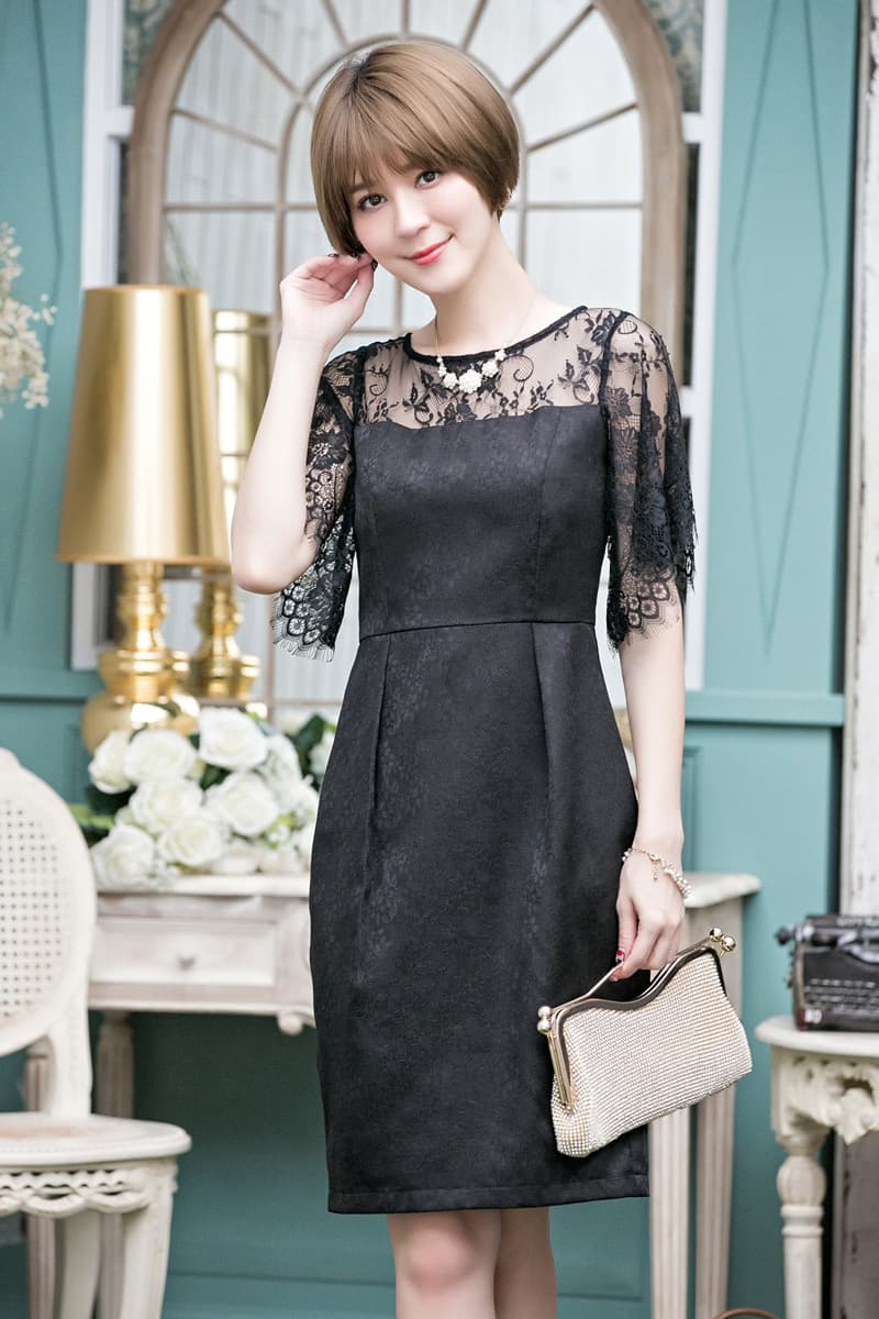 レース袖シアートップオケージョンドレス
