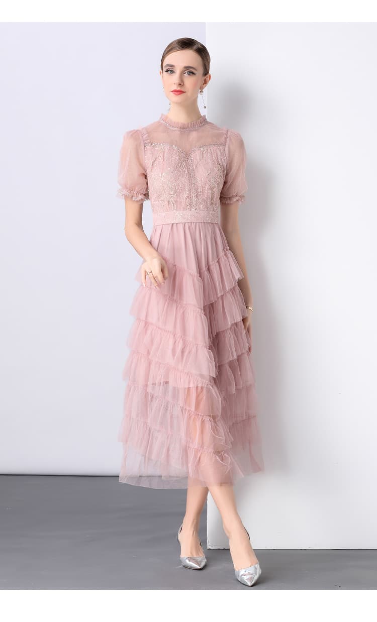 オケージョン ドレス フリルティアードチュールワンピース