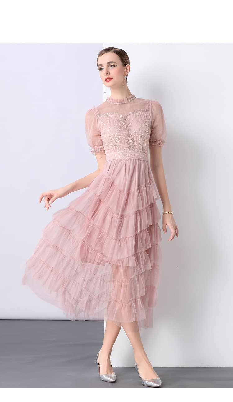 オケージョン ドレス フリルティアードチュールワンピース