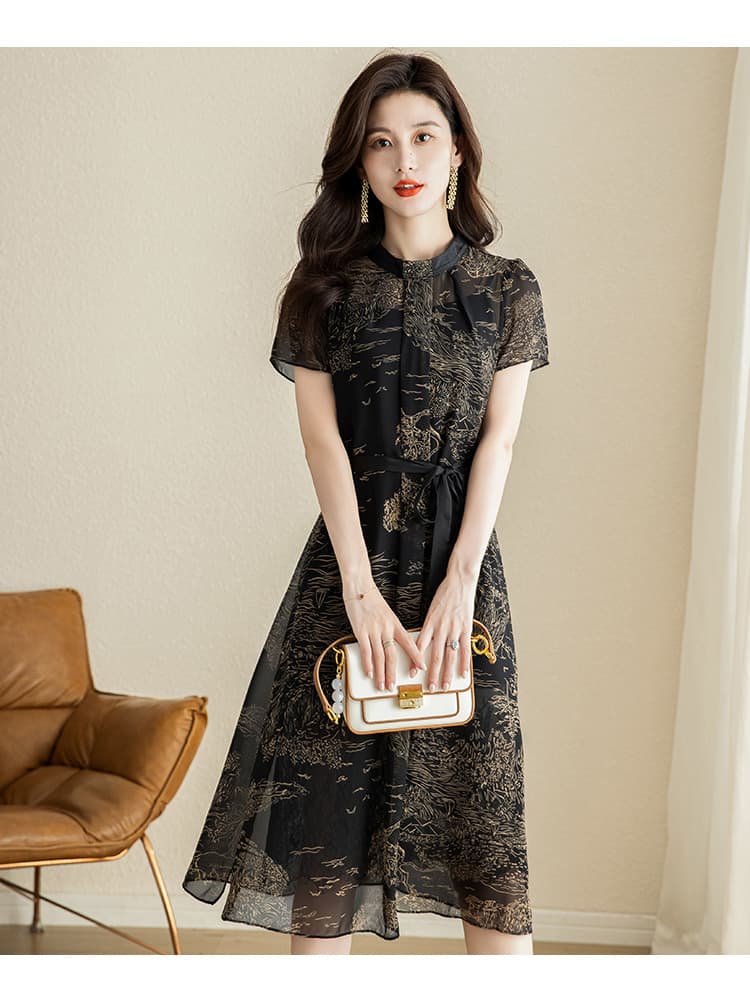 優雅な花柄シフォンオケージョンドレス