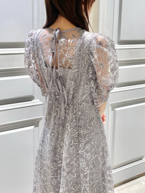 透かし柄レース重ね マキシ丈オケージョンドレス