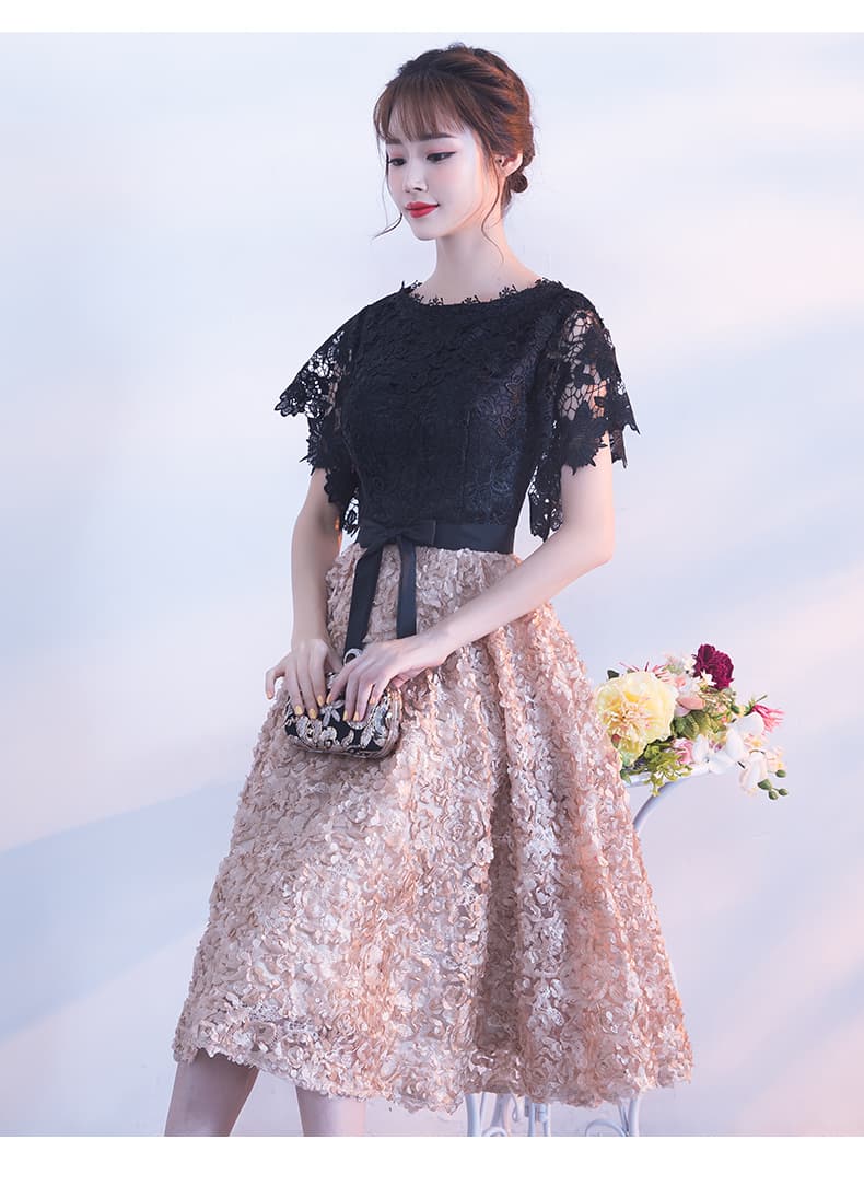 オケージョン　ドレス 上品レース バイカラー ミディ丈 ワンピース