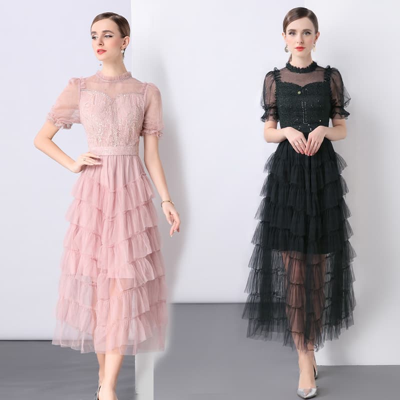 オケージョン ドレス フリルティアードチュールワンピース