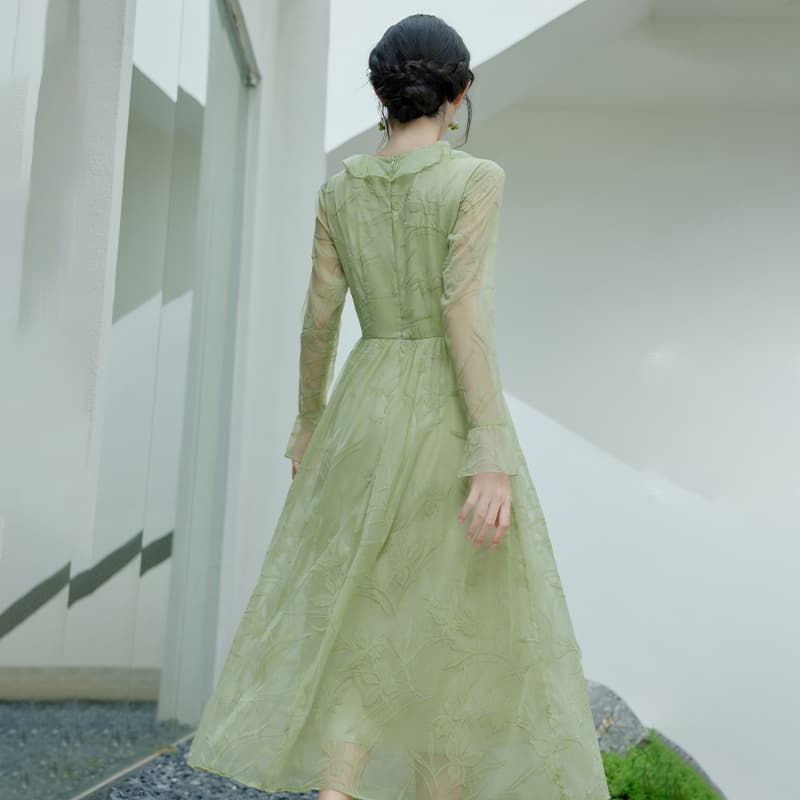 オケージョンワンピース 優美な透かし袖フェアリーワンピース