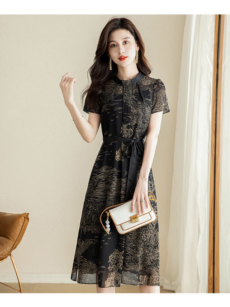 優雅な花柄シフォンオケージョンドレス
